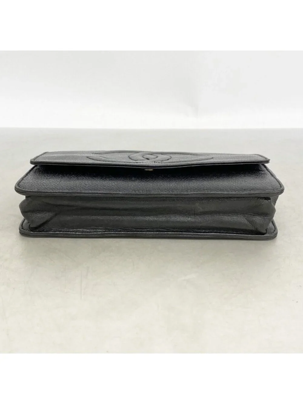 Chanel Shoulder Wallet Caviar Leather Black Gold
